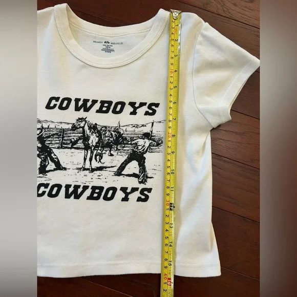Brandy Melville Black and Cream Cowboy baby tee one size cotton made in Europe - Picture 5 of 7